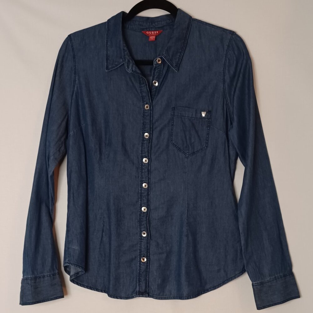 Guess Button Up Denim looking (65%Cotton/35%Rayon)‎ Long Sleeve Top Size Medium